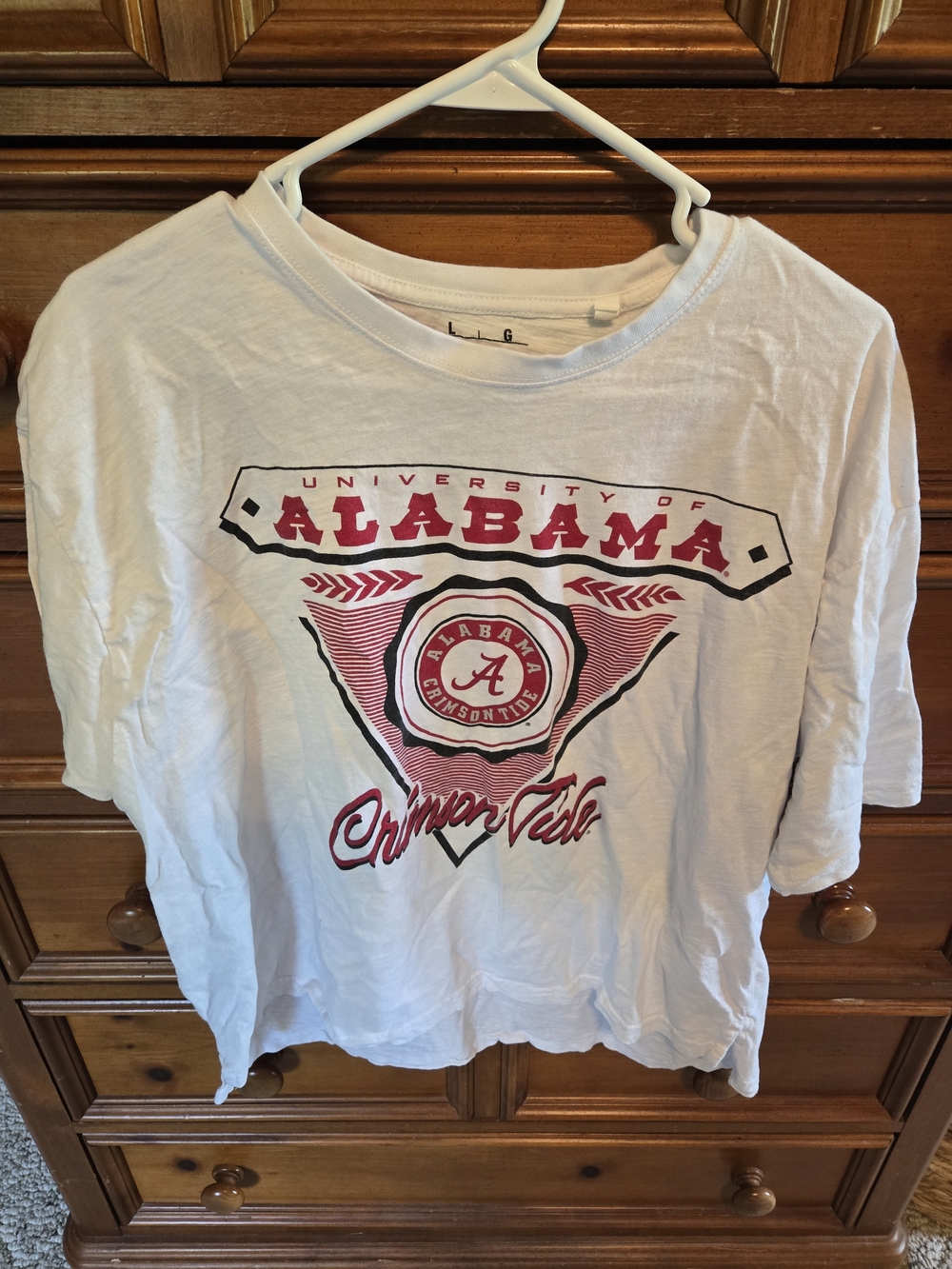 Pressbox White Tee with Crimson Alabama Graphic